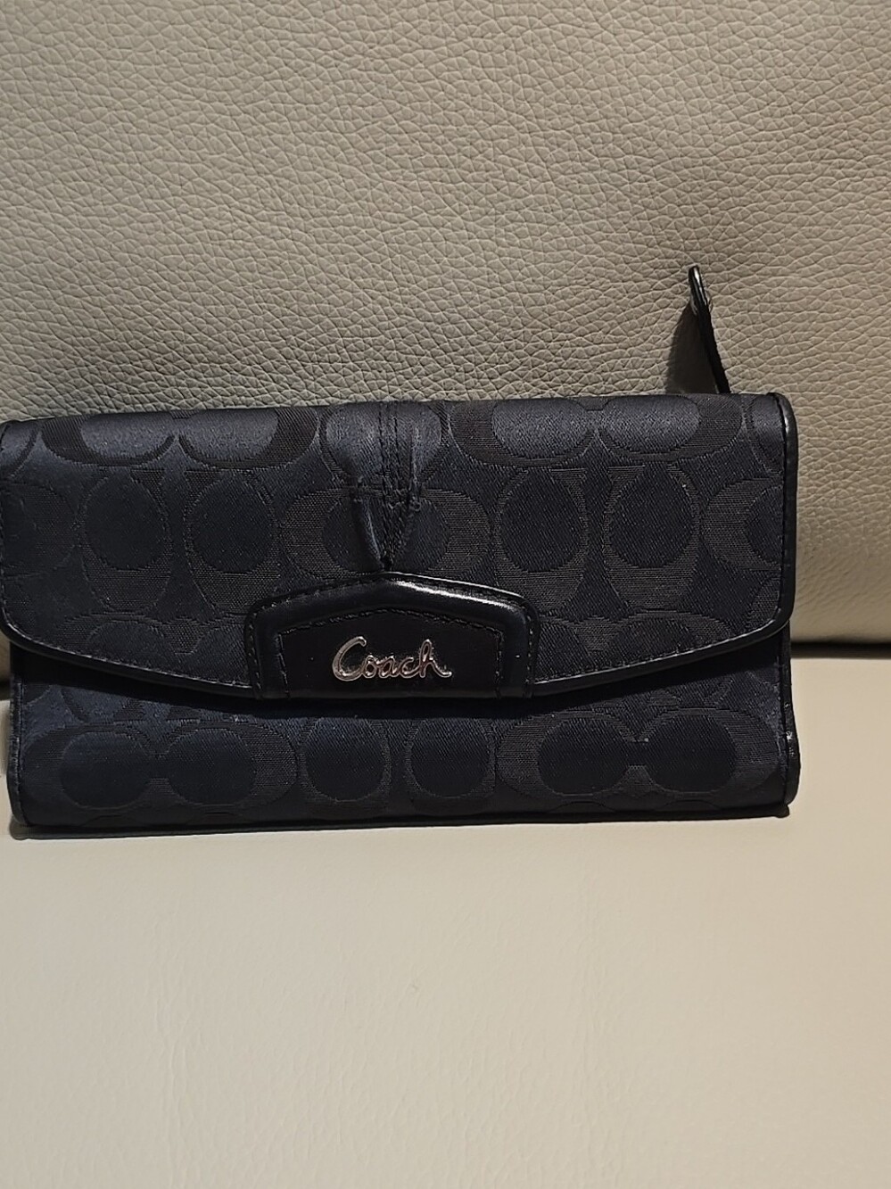Coach Black Signature Satin Canvas Wallet 8x4